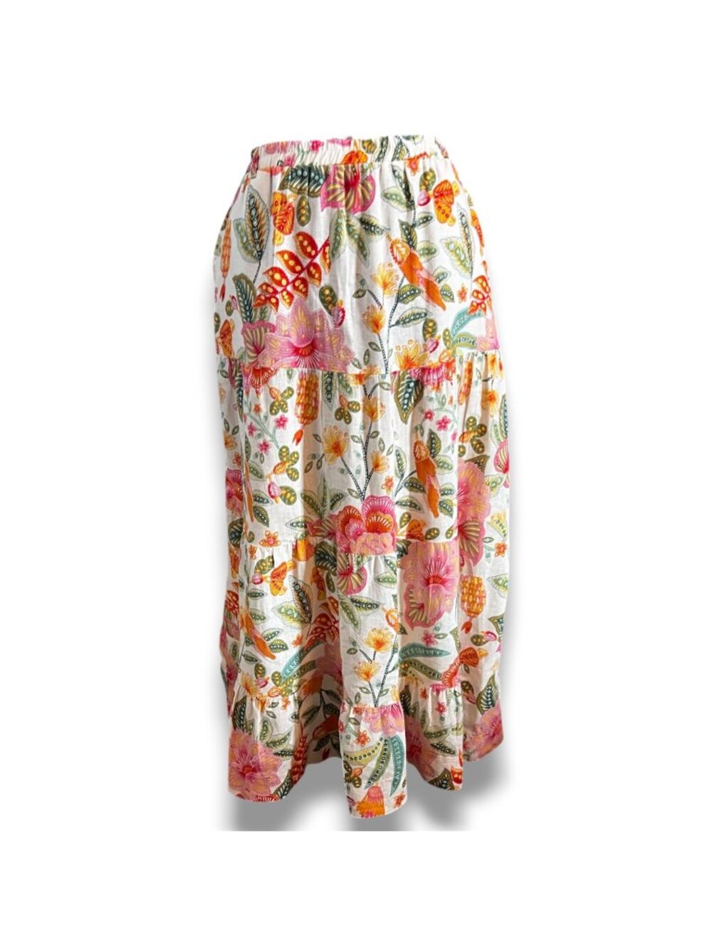 Rachel Zoe Womens Floral Tiered Maxi Skirt Linen Blend Elastic Waist White/Multi